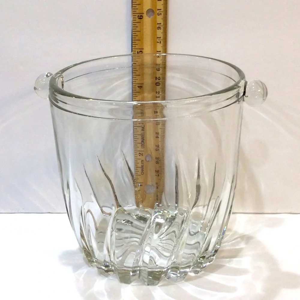 Vintage Arte Murano Italy Cut Crystal Ice Bucket w/Knob Handles